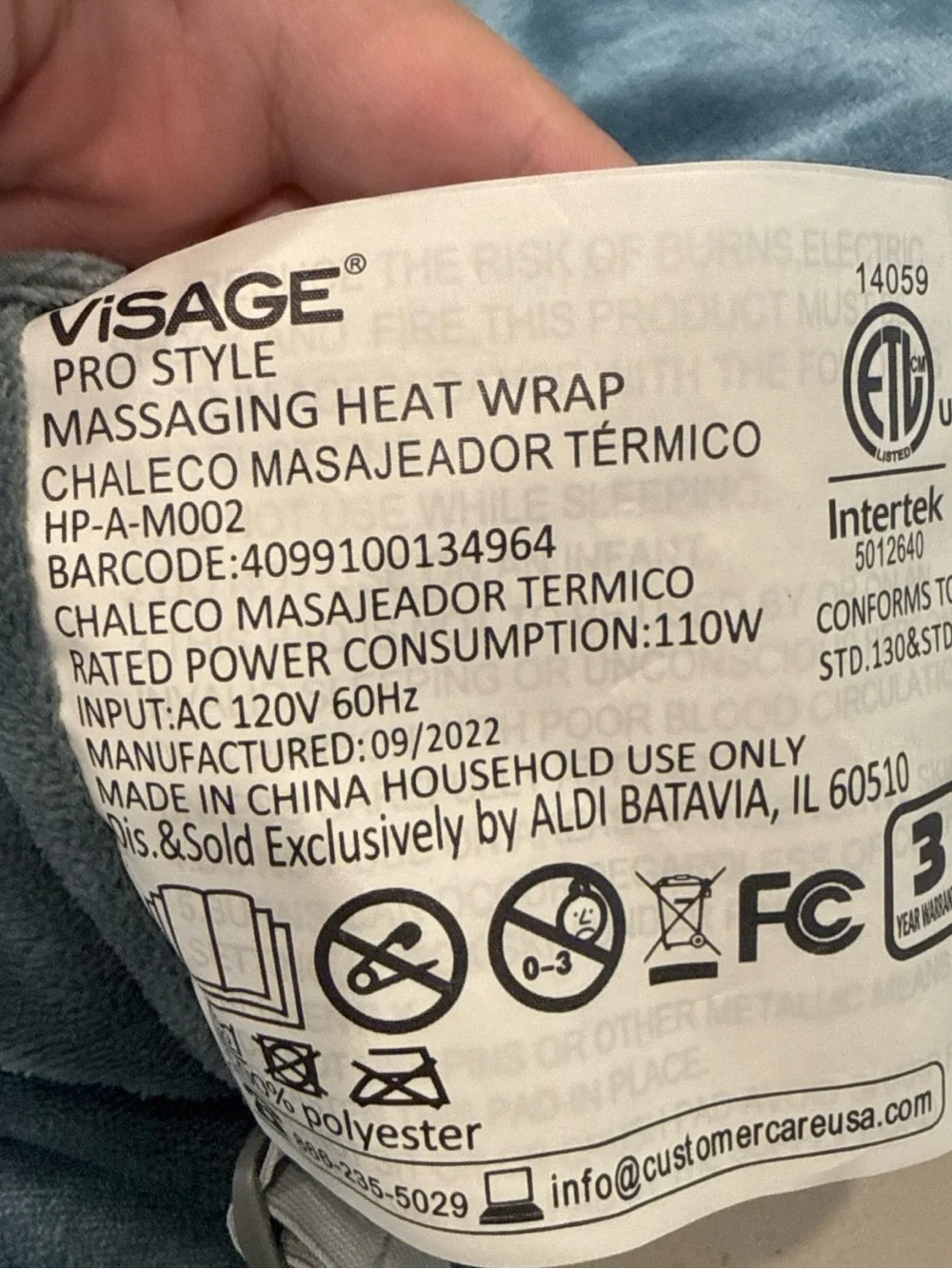ViSAGE Diamond Series Massaging Heat Wrap Black Electric Neck Shoulder Back
